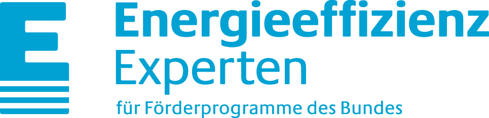 Logo: Blaues "E" und Schriftzug "Energieeffizienz Experten für Förderprogramme des Bundes, energieberatung".